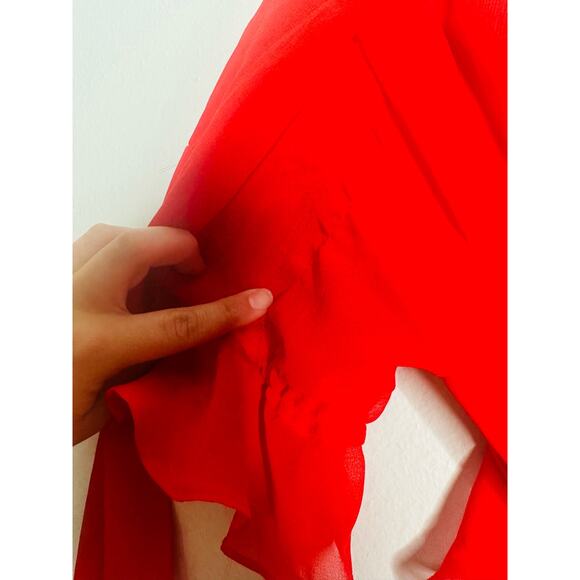 FAME & PARTNERS Red Chiffon Ruffle A-Line Mid-Cut Out Marse Gown Dress Size 2 - Picture 14 of 16